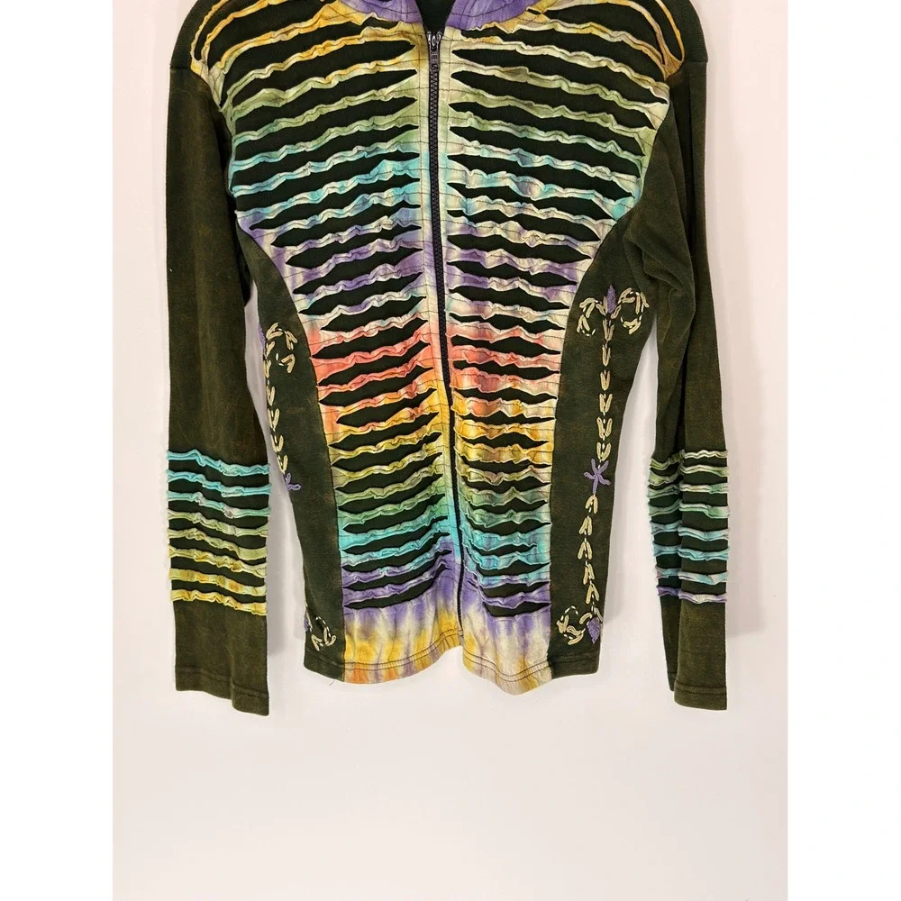 Rising International Hoodie Women's Green Tie-Dye Boho Artsy Festival Large
